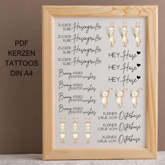 PDF Kerzen Tattoo Vorlage Ostern Gruß vom Osterhase bunt Osterskerzen A4 Kerzentattoos zum ausdrucken Kerzensticker DIGITALE DATEI Ostergruß