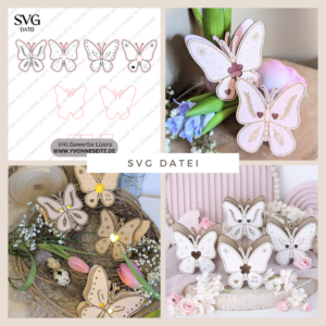 SVG Laserdatei 4 Designs Mini Schmetterlinge zum füllen mit Blumen, Geld oder Ballonlicht Frühling Sommer Lichtdatei Leuchtdeko SVG-Datei