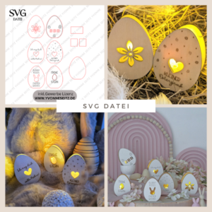 SVG Laserdatei 6 Designs Mini Eier zum füllen mit Blumen, Geld oder Ballonlicht Ostern Ostereier Lichtdatei Leuchtdeko in der Tüte SVG-Datei