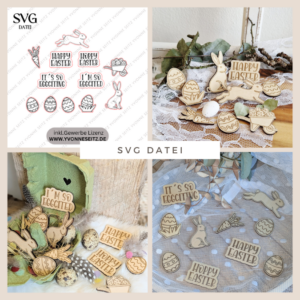 SVG Laserdatei Streudeko Tischdeko Ostern to go 12 Designs Ei Hase Osterdeko SVG Datei