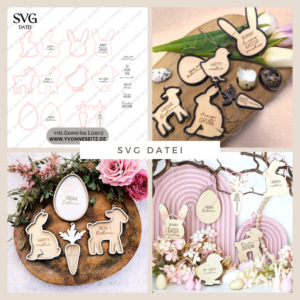 SVG Laserdatei Osteranhänger Aufhänger Geschenkanhänger Anhänger Laser Osterei Osterhase Hase Lamm Kücken Ei Karotte Osterdeko SVG Datei