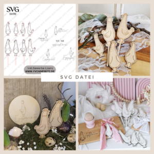 SVG Laserdatei Stecker, Anhänger und Bundle Eggcelent Hühner Huhn Frühling Ostern Caketopper Pflanzenstecker Frühlingsdatei Laser SVG Datei