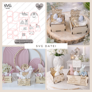 SVG Laserdatei Ostern Osterbox Geschenkbox 3mm 4mm Oster Verpackung für Kleinigkeiten SVG-Datei Osterhase Geldverpackung Küken Ostergeschenk