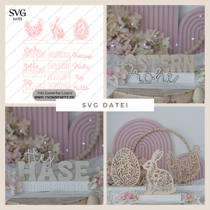 SVG Laserdatei Verschiedene Designs Osterklötzchenset Klötzchen Ei Hase Huhn Osterdeko für easy sticks Ostern SVG Datei Osterschriftzug