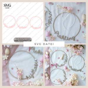 SVG Laserdatei 3 Designs Kranz Osterkranz frühling hej hase Kränze Osterdeko Türkranz Ostern Osterglück SVG Datei für trockenblumen