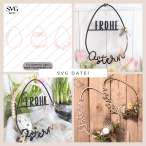 SVG Laserdatei 3 Designs Kranz Ei Eierkranz Osterkranz Kränze Osterdeko Türkranz Ostern Osterglück SVG Datei für trockenblumen skalierbar