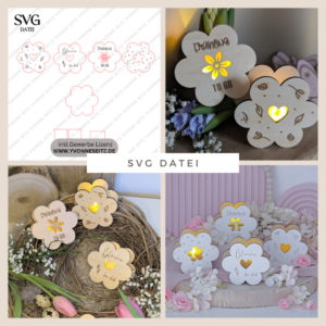SVG Laserdatei 4 Designs Mini Blumen zum füllen mit Blumen, Geld oder Ballonlicht Frühling Blumenliebe Lichtdatei Leuchtdeko SVG-Datei