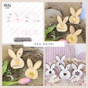 SVG Laserdatei 4 Designs Mini Hasen zum füllen mit Blumen, Geld oder Ballonlicht Frühling Ostern Lichtdatei Leuchtdeko SVG-Datei Osertlicht