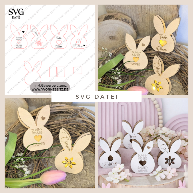 SVG Laserdatei 4 Designs Mini Hasen zum füllen mit Blumen, Geld oder Ballonlicht Frühling Ostern Lichtdatei Leuchtdeko SVG-Datei Osertlicht
