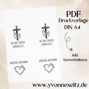 Postkarten Druckvorlage 2 Designs Trauer 2 Anteilnahme Abschied PDF Karte Geschenkkarte Printable Postkarte Stilvoll Beerdigung (Kopie)