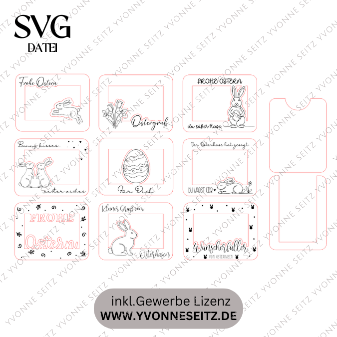 9 Designs Laserdatei Verpackung für Gutscheinkarten Gutscheine Geld Ostern Ec Kartengröße Geldgeschenk Wunschgutschein SVG Datei – Bild 2