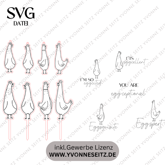 SVG Laserdatei Stecker, Anhänger und Bundle Eggcelent Hühner Huhn Frühling Ostern Caketopper Pflanzenstecker Frühlingsdatei Laser SVG Datei – Bild 2