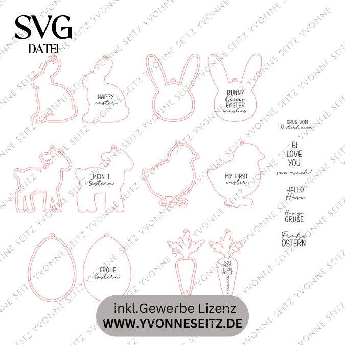 SVG Laserdatei Osteranhänger Aufhänger Geschenkanhänger Anhänger Laser Osterei Osterhase Hase Lamm Kücken Ei Karotte Osterdeko SVG Datei – Bild 2