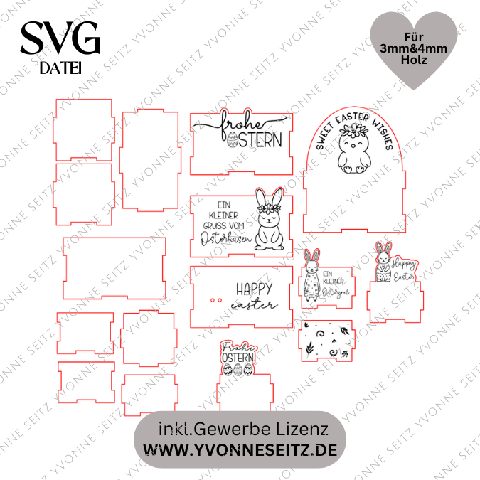 SVG Laserdatei Ostern Osterbox Geschenkbox 3mm 4mm Oster Verpackung für Kleinigkeiten SVG-Datei Osterhase Geldverpackung Küken Ostergeschenk – Bild 2