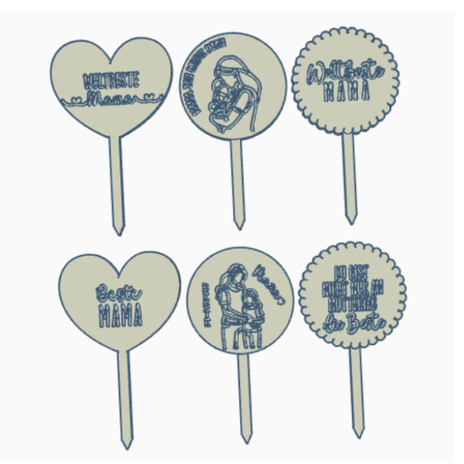 STL 3D Druck Datei Stecker 6er Set MUTTERTAG Pflanzenstecker Caketopper 3D-Druck Datei Mama – Bild 2