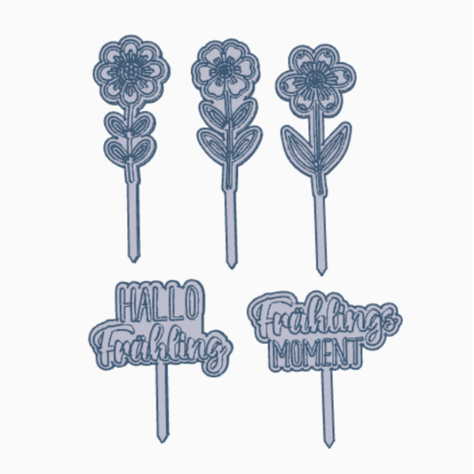 STL 3D Druck Datei Stecker 5er Set Frühling Pflanzenstecker Caketopper 3D-Druck Datei Blumen – Bild 2