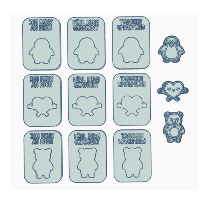 STL 3D Druck Datei Taschenumarmung 3er Beste Freundin Kleinigkeit hdl Geschenkidee Mitbringsel Freundschaft 3D-Druck Datei Pinguin Bär Herz – Bild 2