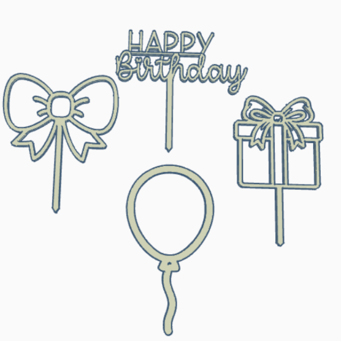 STL 3D Druck Datei Geburtstag Caketopper Pflanzenstecker Happy Birthday Luftballon Geschenk Schleife 3D-Datei 3D-Druck Vorlage – Bild 2
