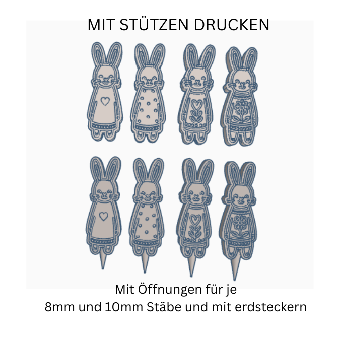 1 STL 3D Druck Datei Pflanzenstecker Hasen Gartenstecker Frühling Ostern Homedecor Outdoor Deko Beetstecker für 8mm & 10mm Stäbe Bambu Skandi – Bild 2