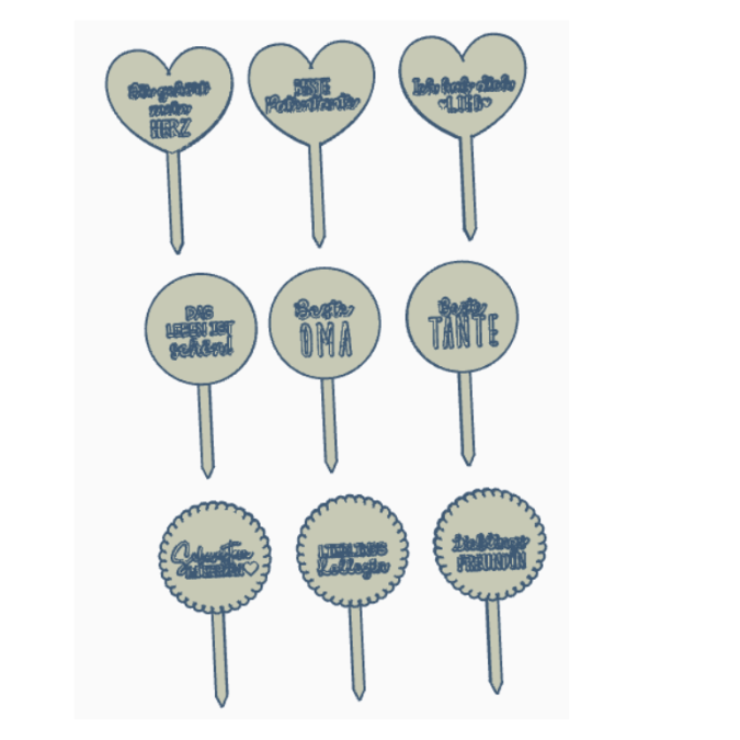 STL 3D Druck Datei Stecker 9erSet Herzensmenschen Pflanzenstecker Caketopper 3D-Druck Datei Oma Tante Kollegin Freundin Schwester Patentante – Bild 2