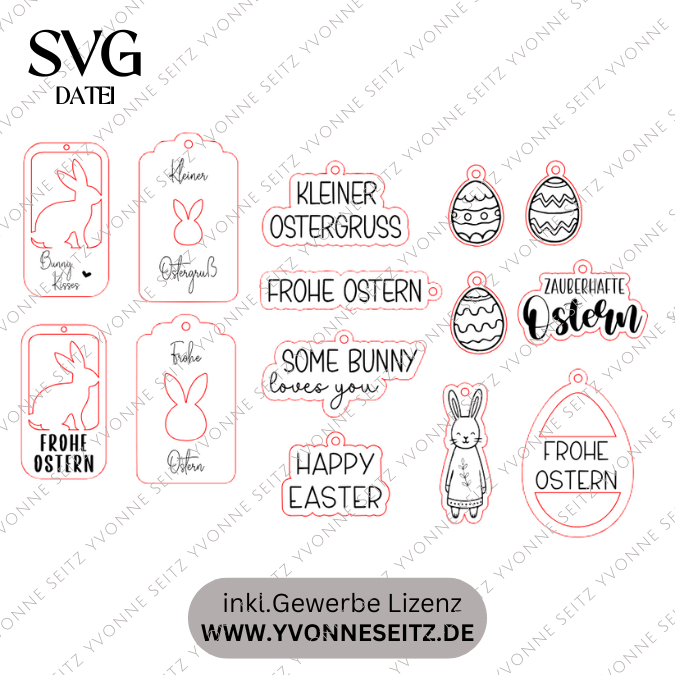 SVG Laserdatei 14 Designs Oster Geschenkanhänger Anhänger Laser Osterei Osterhase frohe Ostern Geschenkverpackung Osterdeko Skandi SVG Datei – Bild 2