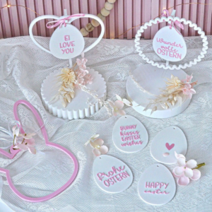 STL 3D Druck Datei Aufhänger 6er Set Ostern inkl Hasenkranz Dekoscheiben Geschenkanhänger passend zum Ständer im Shop Designscheiben