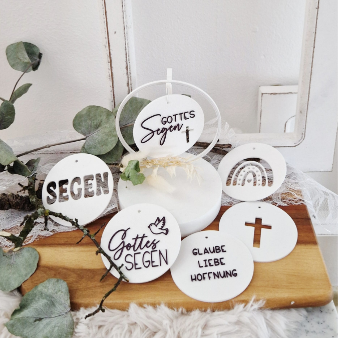 STL 3D Druck Datei Aufhänger 6er Set Kirche neutral Dekoscheiben Geschenkanhänger passend zum Ständer im Shop Designscheiben Taufe Hochzeit – Bild 4