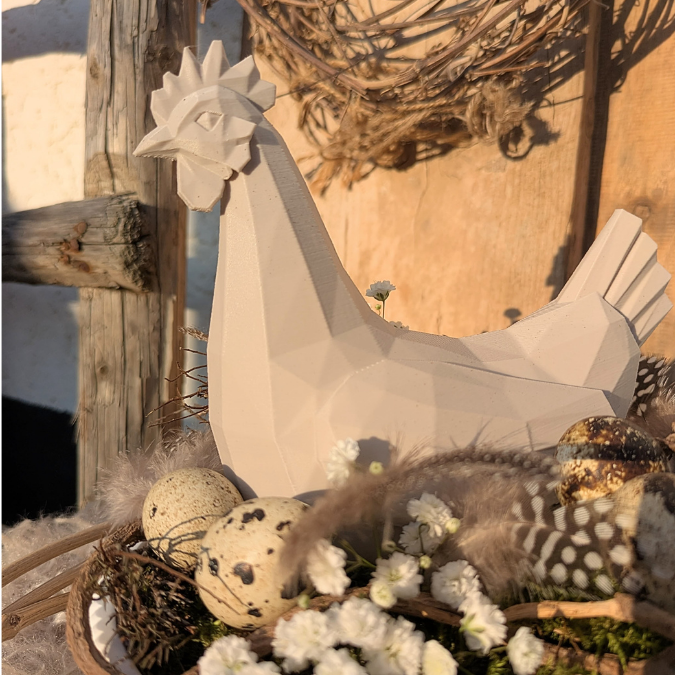 STL 3D Druck Datei Graphisches Huhn geometrisch Ostern Hahn skalierbar 3D-Druck Datei Frühling elegante Frühlingsdeko Skulptur