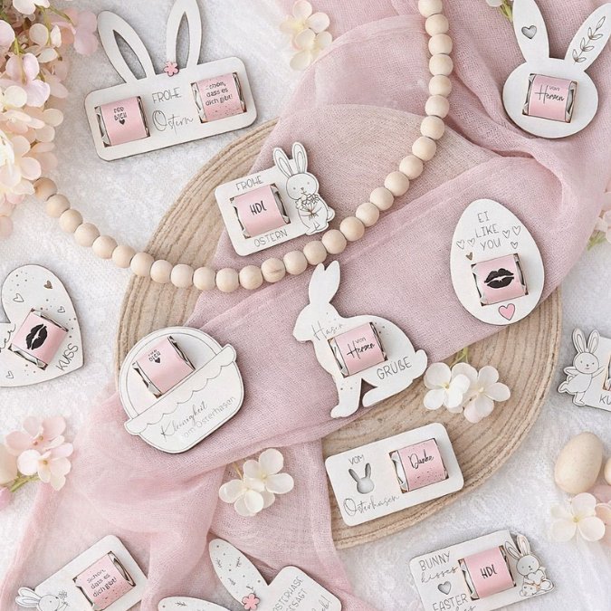 12 Designs SVG Laserdatei Ostern Halter für Küsschen Verpackung SVG-Datei Osterhase Laser Hase Osterküsschen mit aussparung für Schokolade – Bild 3