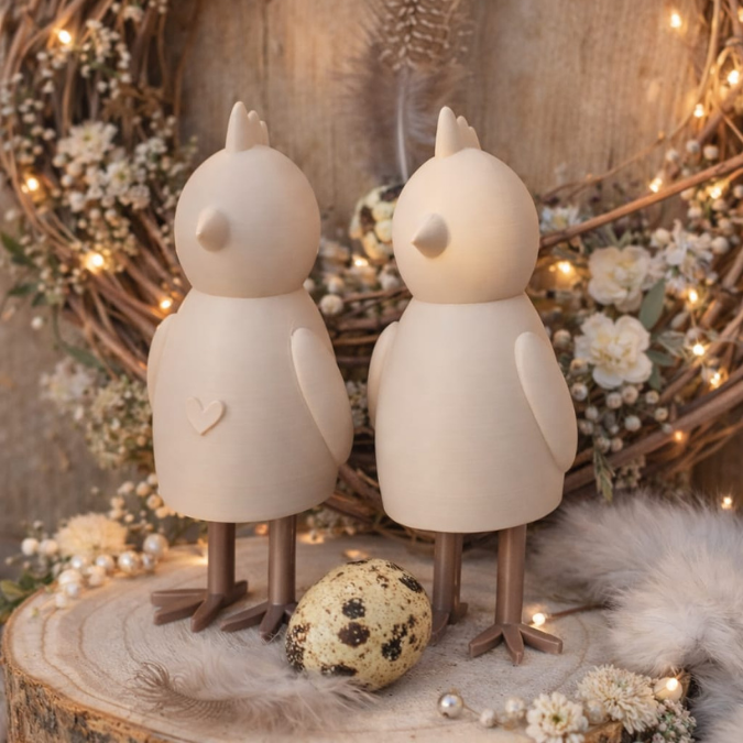 STL 3D Druck Datei 4er Set Hühner Hahn Huhn mit Beinen zum Stecken 3D-Druck Datei Ostern Skandi schlichte Osterdeko