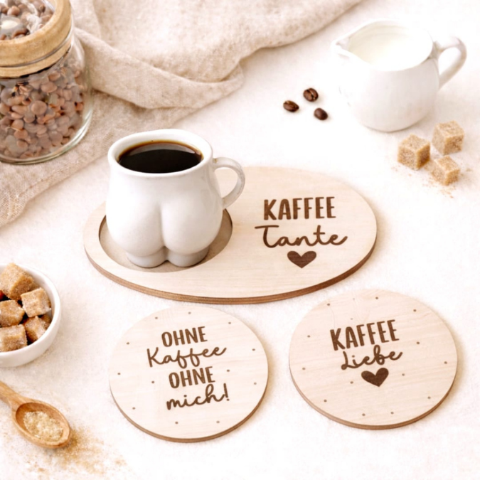 SVG Datei Laser Kaffee Untersetzer für Acryl, Filz oder Holz Kaffeeliebe SVG-Laser-Datei Kaffeekränzchen beste Freundin – Bild 3