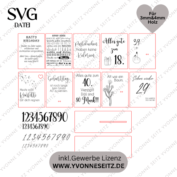 SVG Laserdatei 10 designs Aufsteller 3mm 4mm Geburtstag mit Platz für Kleingkeiten, Blumen, Kerze Pustekuchen SVG-Datei geburtstagsgeschenk – Bild 2