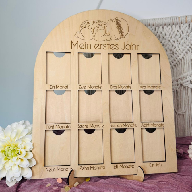 SVG Laserdatei Bilderrahmen Jahrescolage Mein erstes Jahr Baby 1. Geburtstag Geburt geschenkidee zur Geburt SVG Datei für 3mm und 4mm Holz – Bild 4