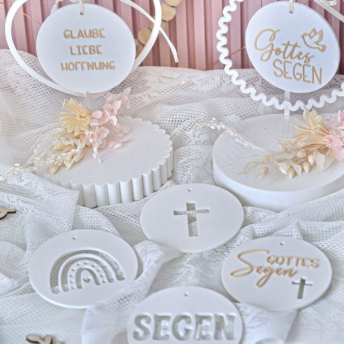 STL 3D Druck Datei Aufhänger 6er Set Kirche neutral Dekoscheiben Geschenkanhänger passend zum Ständer im Shop Designscheiben Taufe Hochzeit – Bild 9