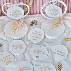 STL 3D Druck Datei Aufhänger 9er Set Kirche Konfirmation Kommunion Dekoscheiben passend zum Ständer im Shop Designscheiben Taufe Hochzeit