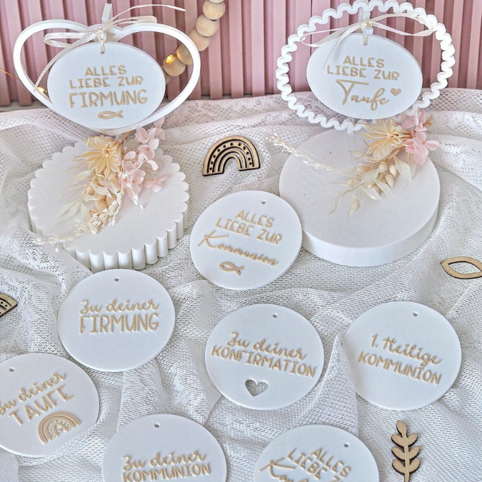 STL 3D Druck Datei Aufhänger 9er Set Kirche Konfirmation Kommunion Dekoscheiben passend zum Ständer im Shop Designscheiben Taufe Hochzeit