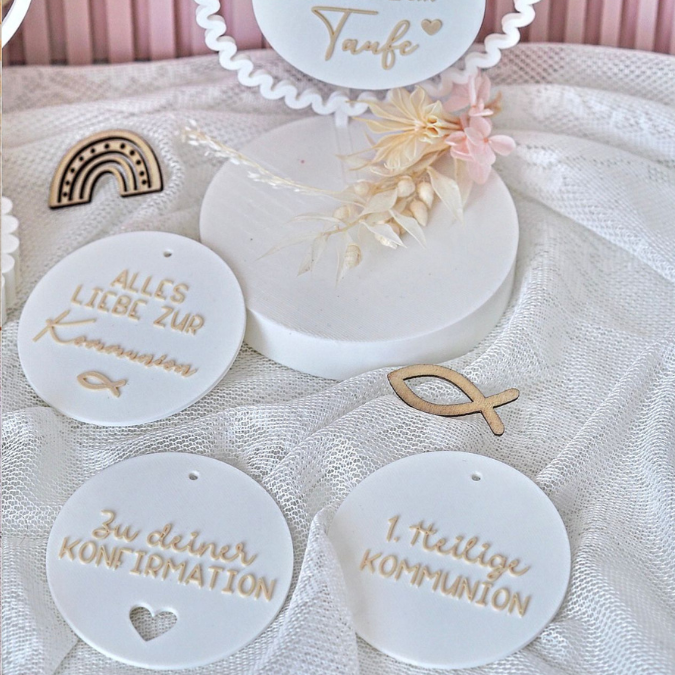 STL 3D Druck Datei Aufhänger 9er Set Kirche Konfirmation Kommunion Dekoscheiben passend zum Ständer im Shop Designscheiben Taufe Hochzeit – Bild 3