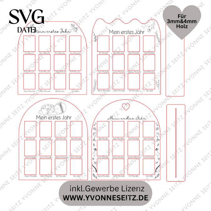 SVG Laserdatei Bilderrahmen Jahrescolage Mein erstes Jahr Baby 1. Geburtstag Geburt geschenkidee zur Geburt SVG Datei für 3mm und 4mm Holz – Bild 2