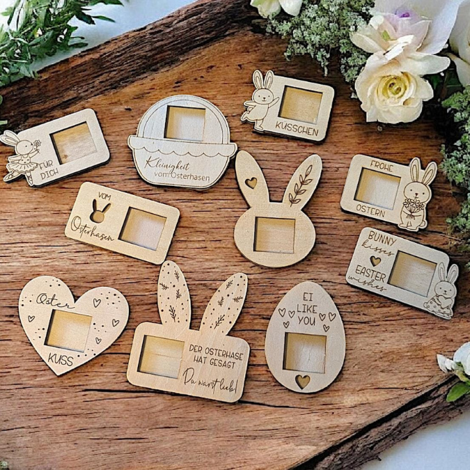 12 Designs SVG Laserdatei Ostern Halter für Küsschen Verpackung SVG-Datei Osterhase Laser Hase Osterküsschen mit aussparung für Schokolade – Bild 5