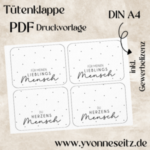 Tütenklappe Verschluss PRINT Druckvorlage PDF Verpackung für Kleinigkeiten - Herzensmensch - Printable PDF Datei zum selber drucken