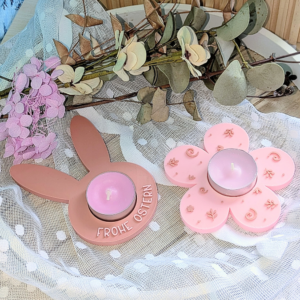 STL 3D Druck Datei4 Designs teelichthalter Ostern Frühling Hase Blume Blankos personalisierbar 3D-Datei 3D-Druck Vorlage Ostermitbringsel