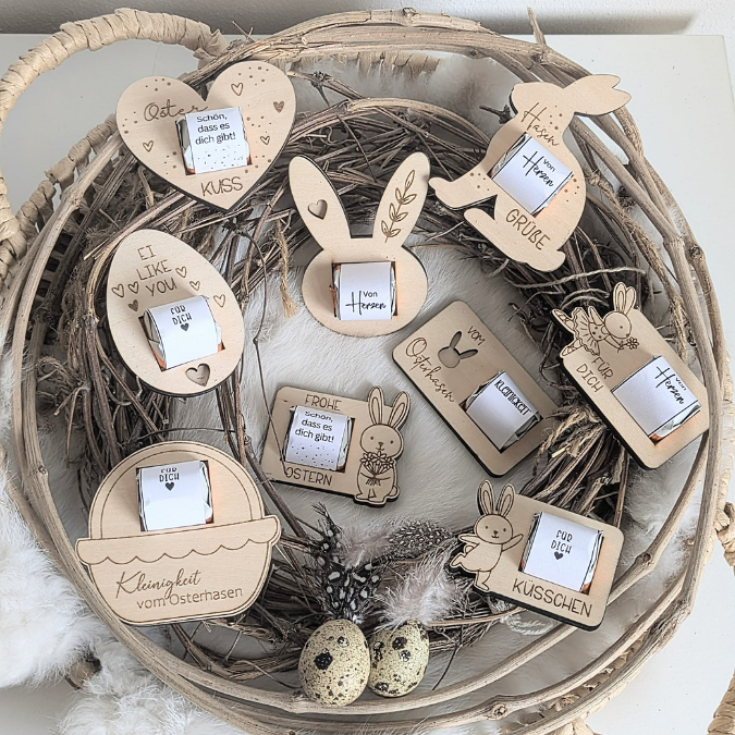 12 Designs SVG Laserdatei Ostern Halter für Küsschen Verpackung SVG-Datei Osterhase Laser Hase Osterküsschen mit aussparung für Schokolade – Bild 22