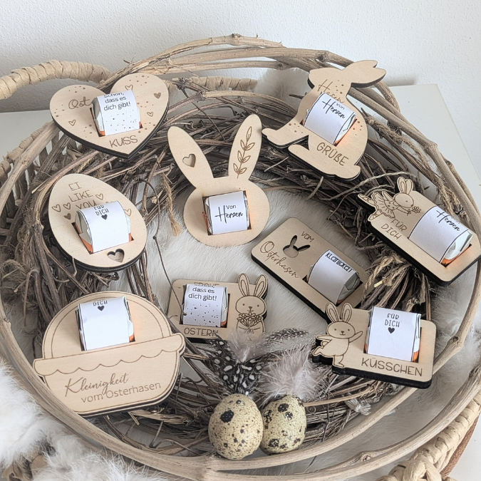 12 Designs SVG Laserdatei Ostern Halter für Küsschen Verpackung SVG-Datei Osterhase Laser Hase Osterküsschen mit aussparung für Schokolade – Bild 23