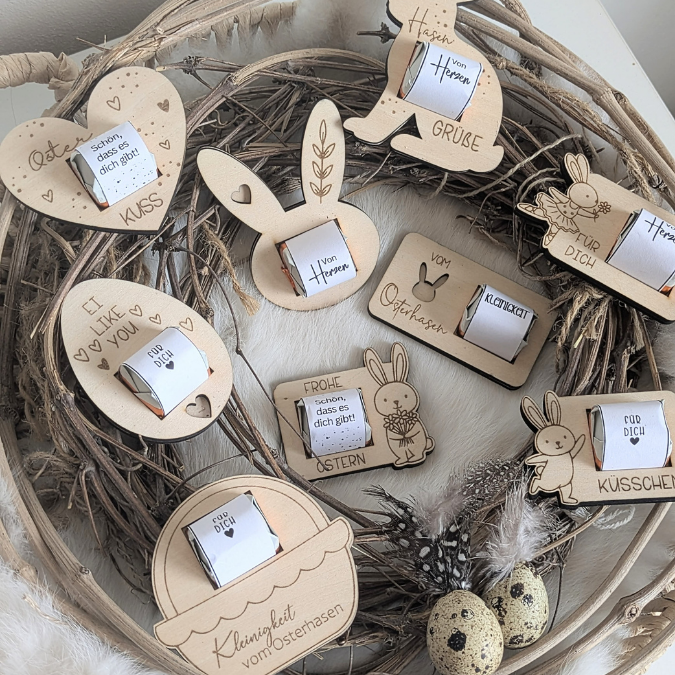 12 Designs SVG Laserdatei Ostern Halter für Küsschen Verpackung SVG-Datei Osterhase Laser Hase Osterküsschen mit aussparung für Schokolade – Bild 24