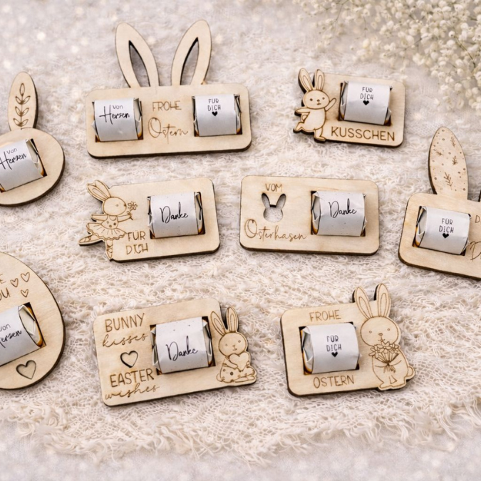 12 Designs SVG Laserdatei Ostern Halter für Küsschen Verpackung SVG-Datei Osterhase Laser Hase Osterküsschen mit aussparung für Schokolade – Bild 16