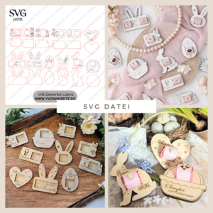 12 Designs SVG Laserdatei Ostern Halter für Küsschen Verpackung SVG-Datei Osterhase Laser Hase Osterküsschen mit aussparung für Schokolade