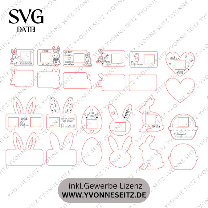 12 Designs SVG Laserdatei Ostern Halter für Küsschen Verpackung SVG-Datei Osterhase Laser Hase Osterküsschen mit aussparung für Schokolade – Bild 2