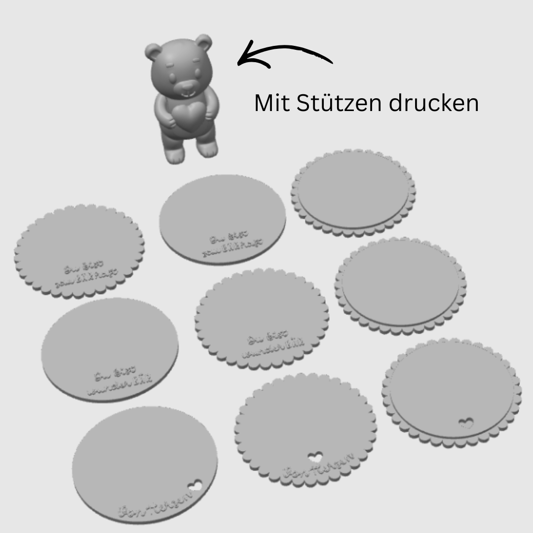 STL 3D Druck Datei Bär mit 9 Geschenkscheiben seperat druckbar Du bist wunderBÄR Du bist zauBÄRhaft auch für Gießteile 3D-Druck Datei – Bild 2