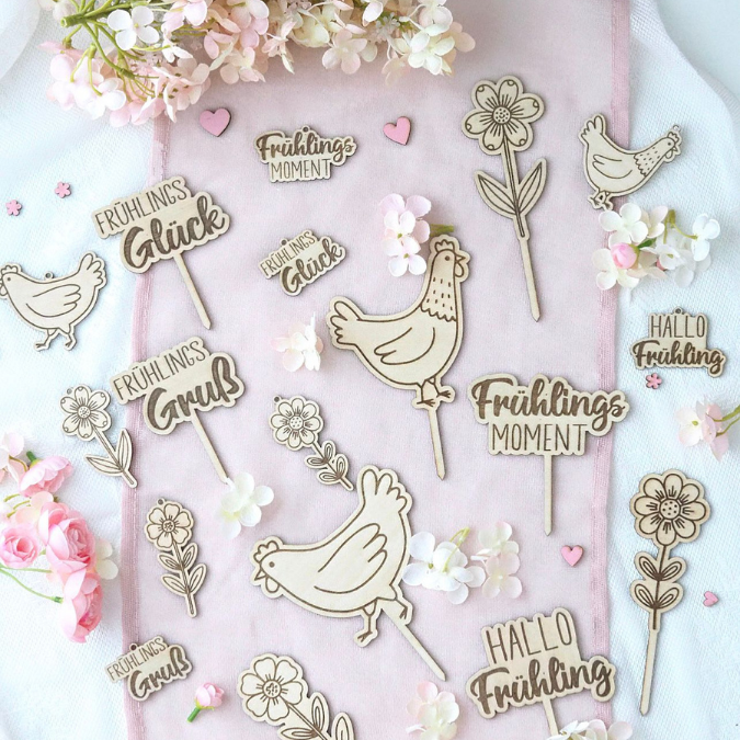 SVG Laserdatei Frühling Stecker und Anhänger Caketopper Pflanzenstecker Hühner Frühlingsdatei Laser Geschenkanhänger Blumen SVG Datei – Bild 16