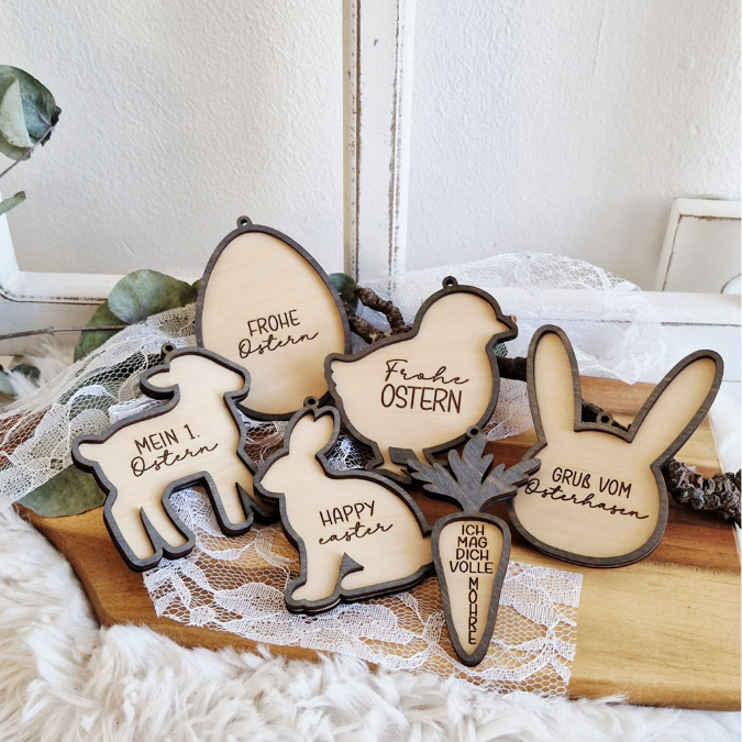 SVG Laserdatei Osteranhänger Aufhänger Geschenkanhänger Anhänger Laser Osterei Osterhase Hase Lamm Kücken Ei Karotte Osterdeko SVG Datei – Bild 3